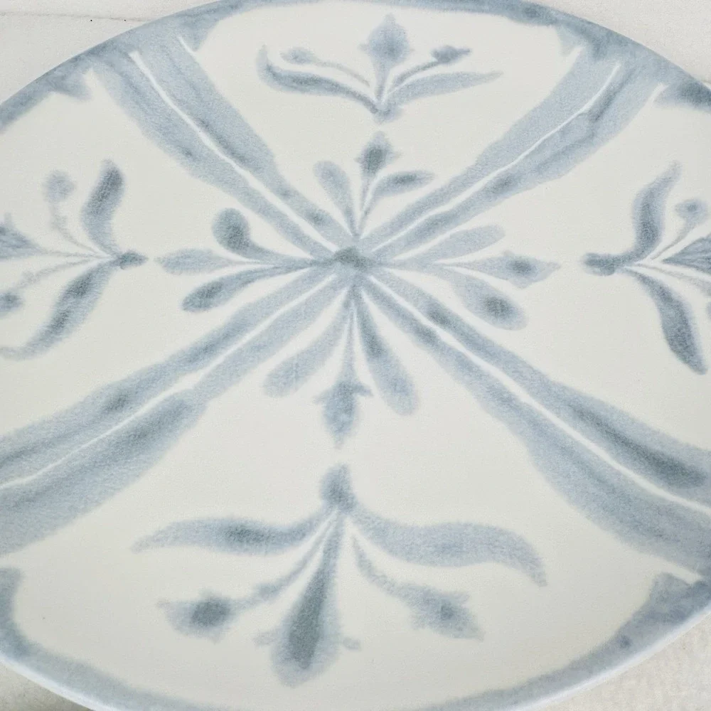 Pottery Barn Chambray Tile Stoneware Salad Plates White Blue Portugal 9